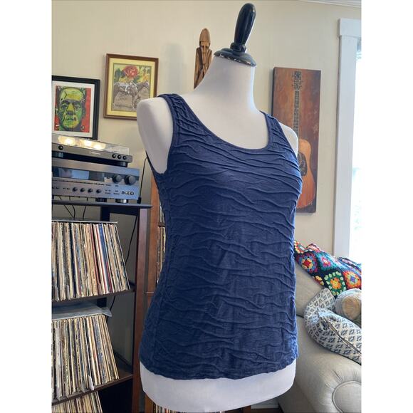 Toad Co Tank Top S Navy Blue Samba Tank Sleeveless Wave Texture Organic Stretch - Picture 2 of 12